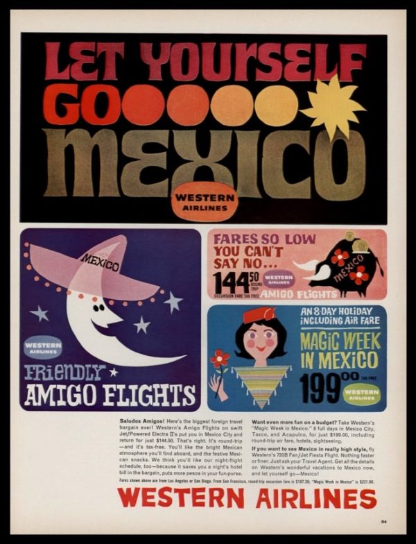 1963 Western Airlines Vintage Ad | Mexico Travel