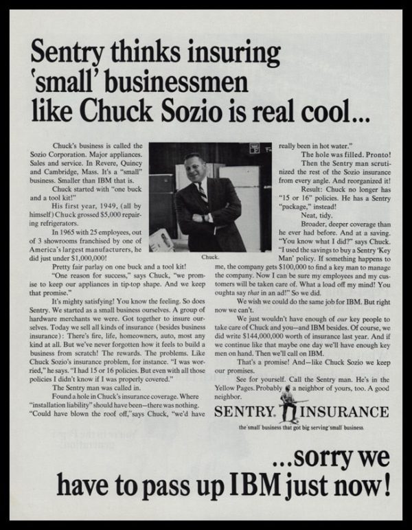 1966 Sentry Insurance Vintage Ad - Chuck Sozio