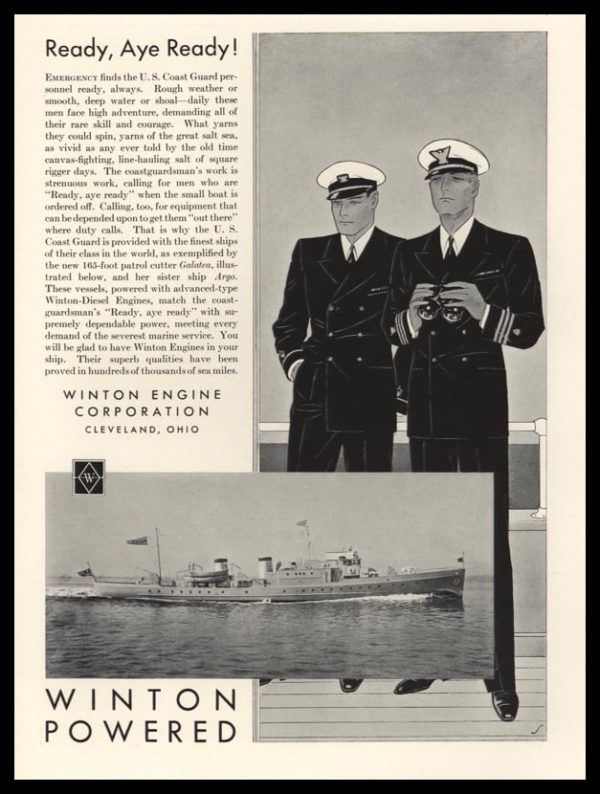 1933 Winton Engine Vintage Ad | USCGC Galatea