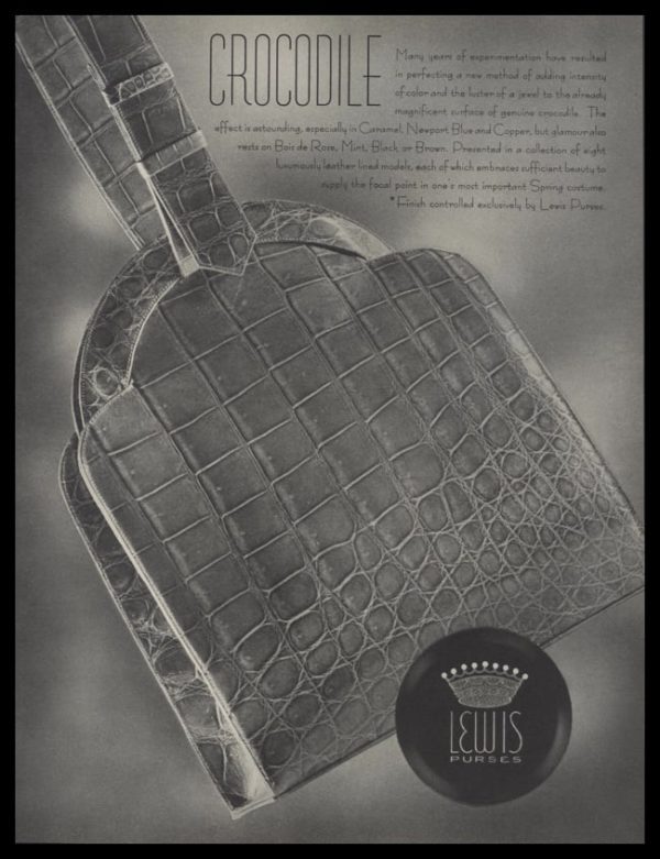 1938 Lewis Purses Vintage Ad | Crocodile Handbag