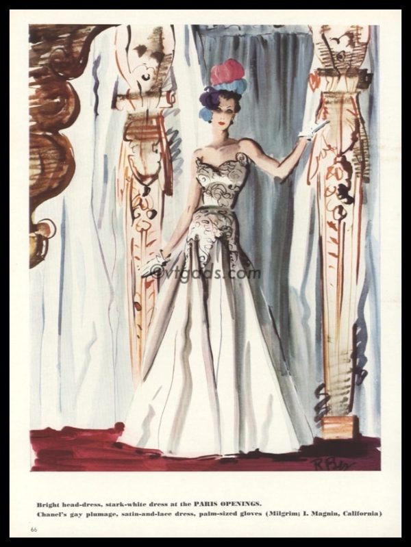1938 René Bouët-Willaumez Fashion Art Print | Chanel Dress