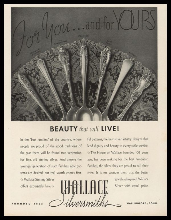 1938 Wallace Silversmiths Vintage Ad | Flatware Patterns