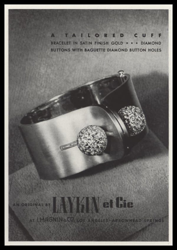 1940 Laykin et cie Vintage Ad | Gold Cuff-Diamond Buttons