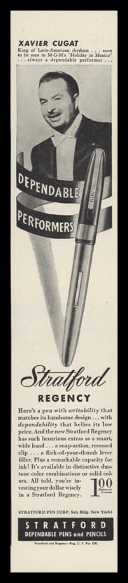 1946 Stratford Regency Pen Vintage Ad | Xavier Cugat