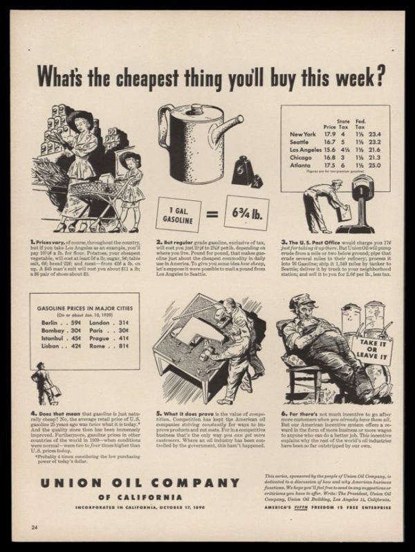 1947 Union Oil Co. Vintage Ad | Gas Prices