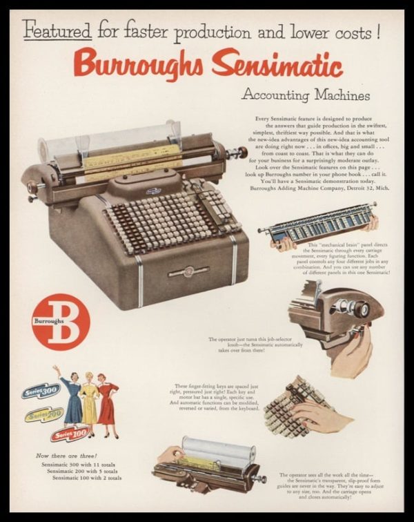 1952 Burroughs Adding Machine Vintage Ad