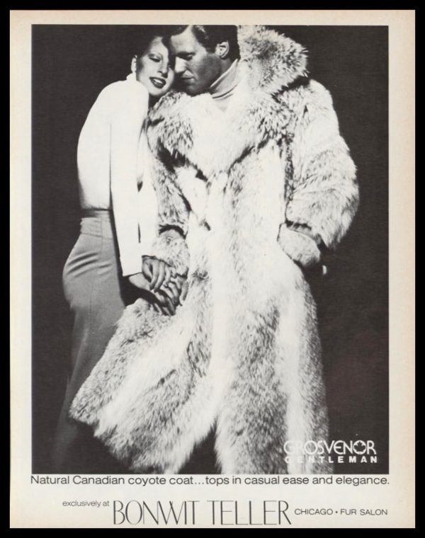 1978 Bonwit Teller Vintage Ad | Men's Coyote Fur Coat