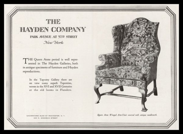 1919 The Hayden Company Vintage Ad | Queen Anne Arm-Chair