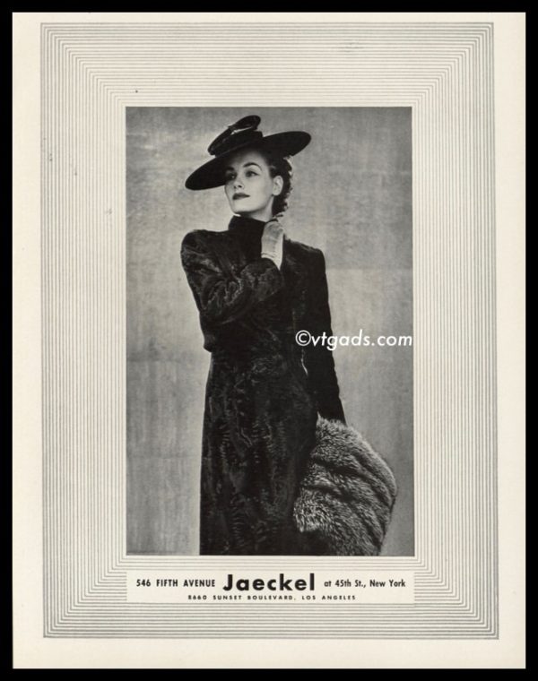 1938 Jaeckel Vintage Ad | Fur Coat & Muff