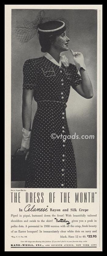1938 Ad Kane-Weill Dress of the Month | Vogue Hat Co.