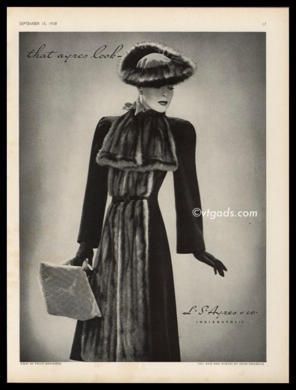 1938 L. S. Ayres Vintage Ad | Philip Magone Fur Coat