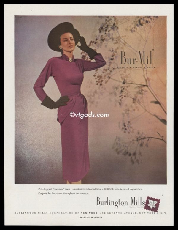 1947 Burlington Mills Vintage Ad | Rayon "Occasion" Dress