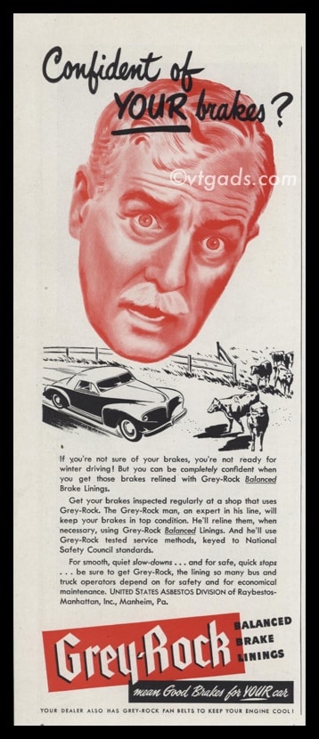 1947 Grey-Rock Brake Linings Vintage Ad