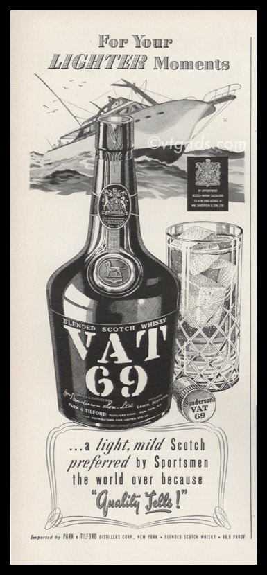 1952 VAT 69 Scotch Whisky Vintage Ad | Sport Fishing