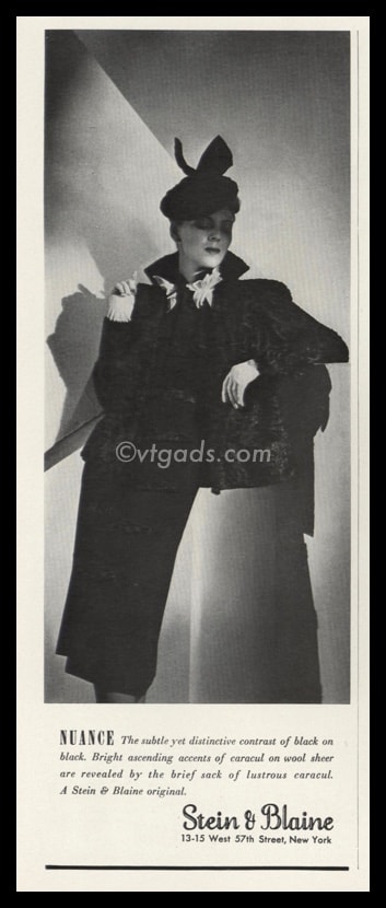 1938 Stein & Blaine Vintage Ad | Black on Black Dress & Coat