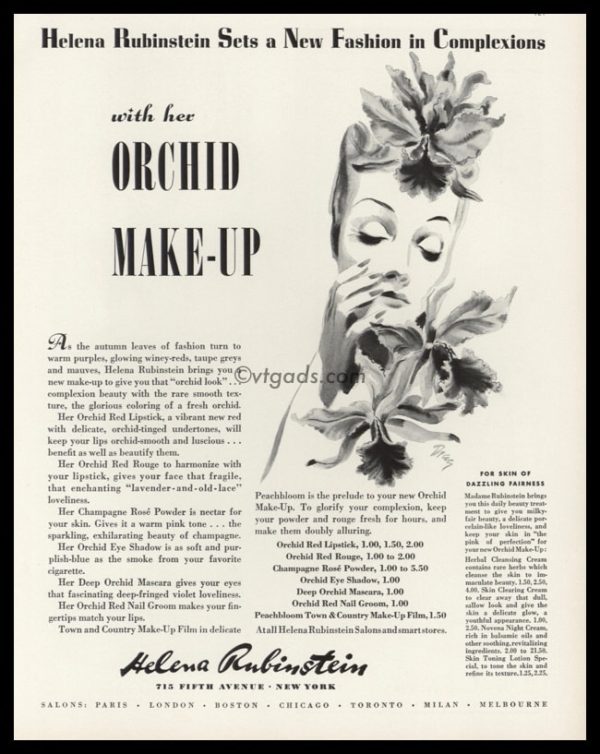 1938 Helena Rubinstein Vintage Ad | Orchid Make-Up