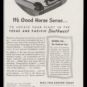 1947 Texas & Pacific Railway Vintage Ad | Horse Sense